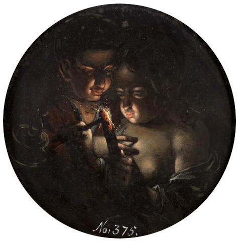 Boy and girl, lighting a candle by Dirck de Quade van Ravesteyn