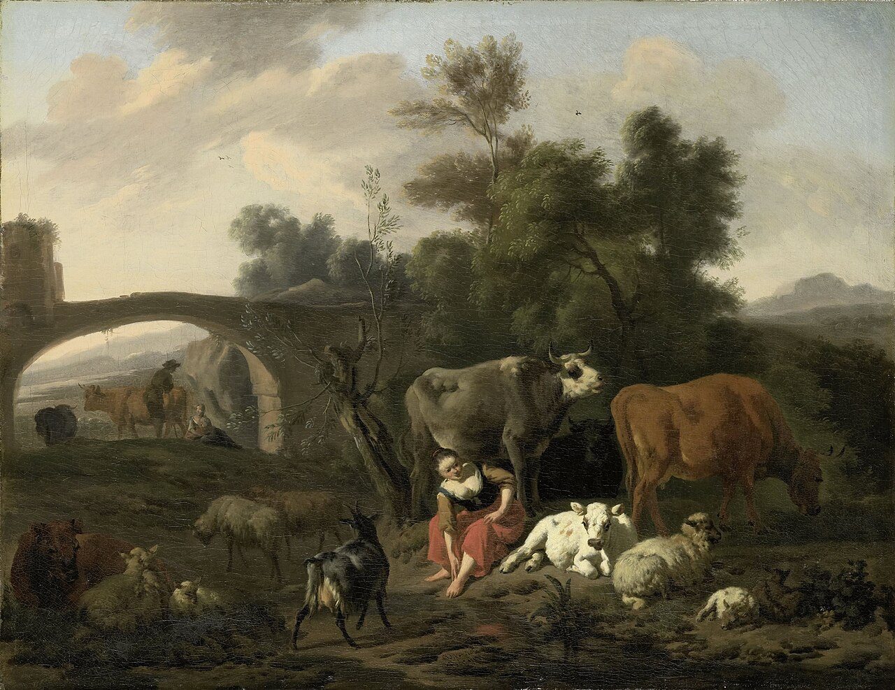Landscape with herdsmen and cattle by Dirck van der Bergen