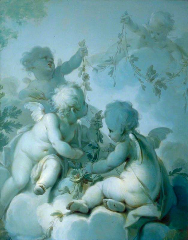 Four Cupids Holding Festoons of Flowers and Foliage by Dirk van der Aa