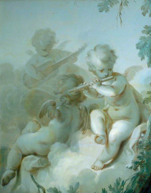 Three Cupids Playing Instruments by Dirk van der Aa