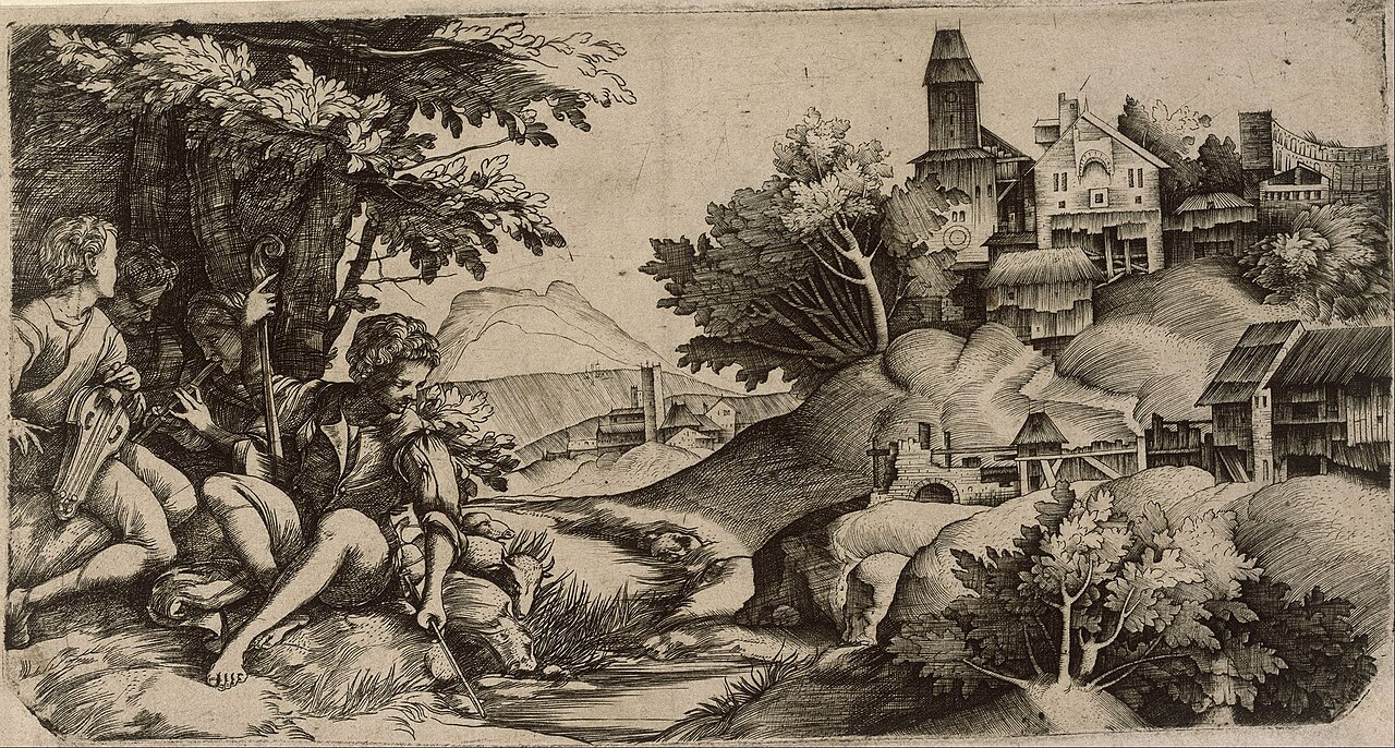 Concert by a brook by Domenico Campagnola