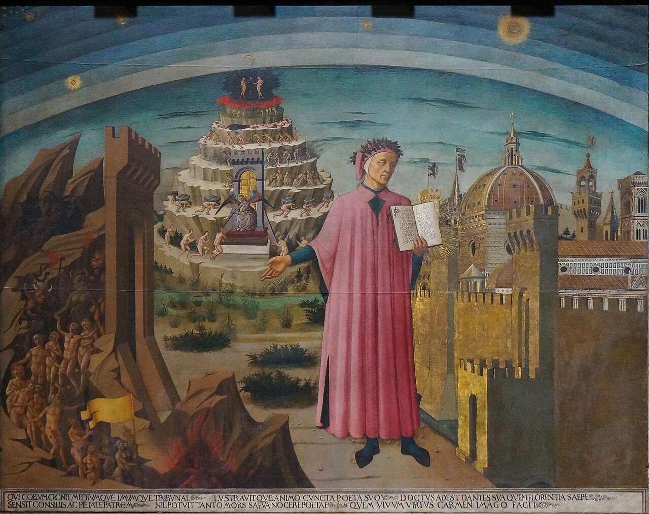 Dante Alighieri with Florence and the Realms of the Divine Comedy (Hell, Purgatory, Paradise) by Domenico di Michelino