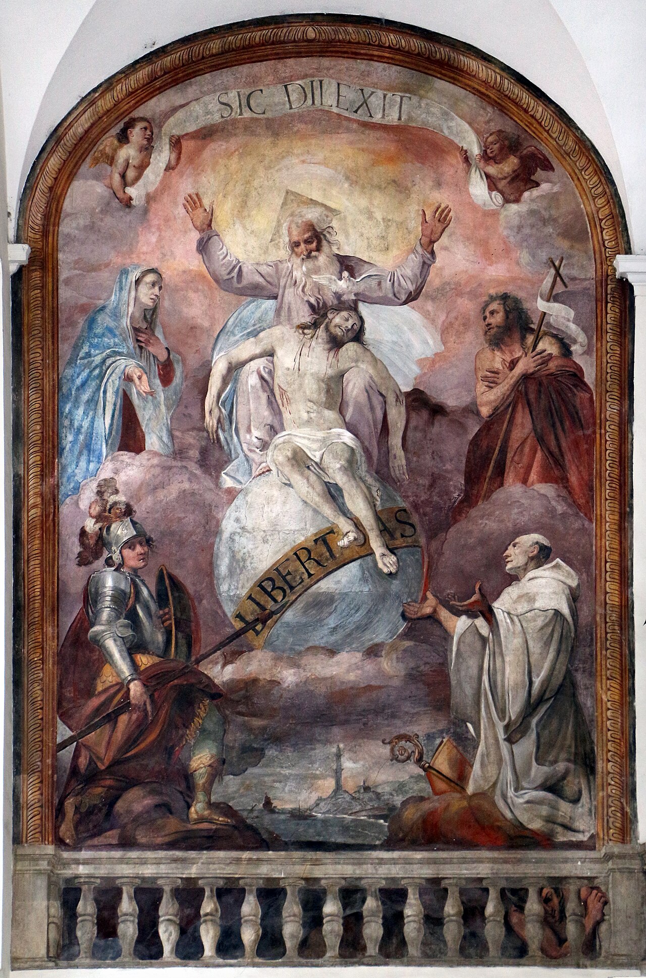 The Virgin and the Saints John the Baptist, George and Bernard intercede with the Holy Trinity for the salvation of the city of Genoa by Domenico Fiasella