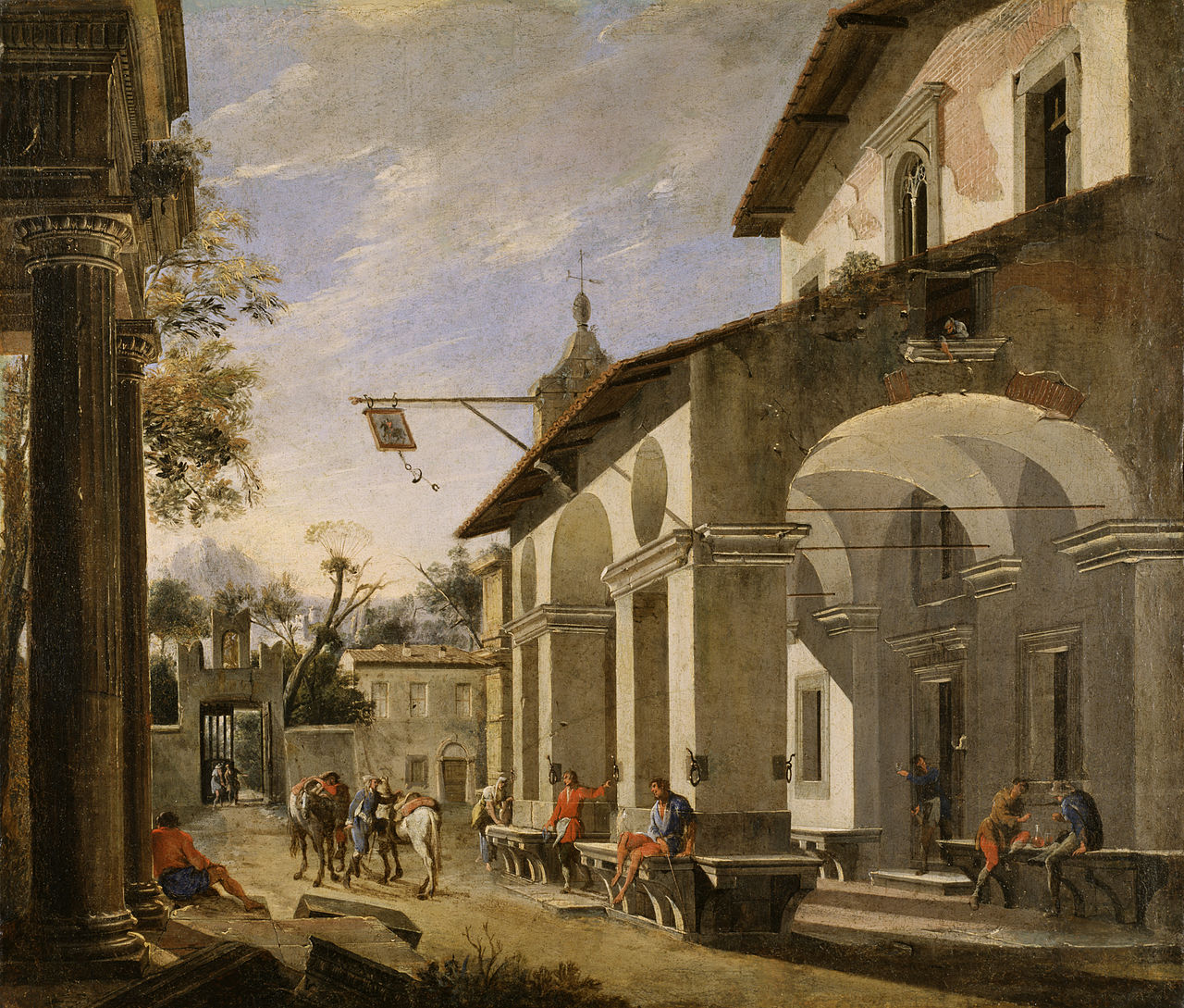 Courtyard of an Inn with Classical Ruins by Domenico Gargiulo