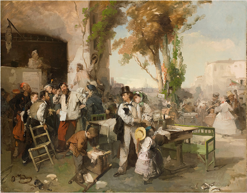 The arrival of the bulletin of Villafranca by Domenico Induno