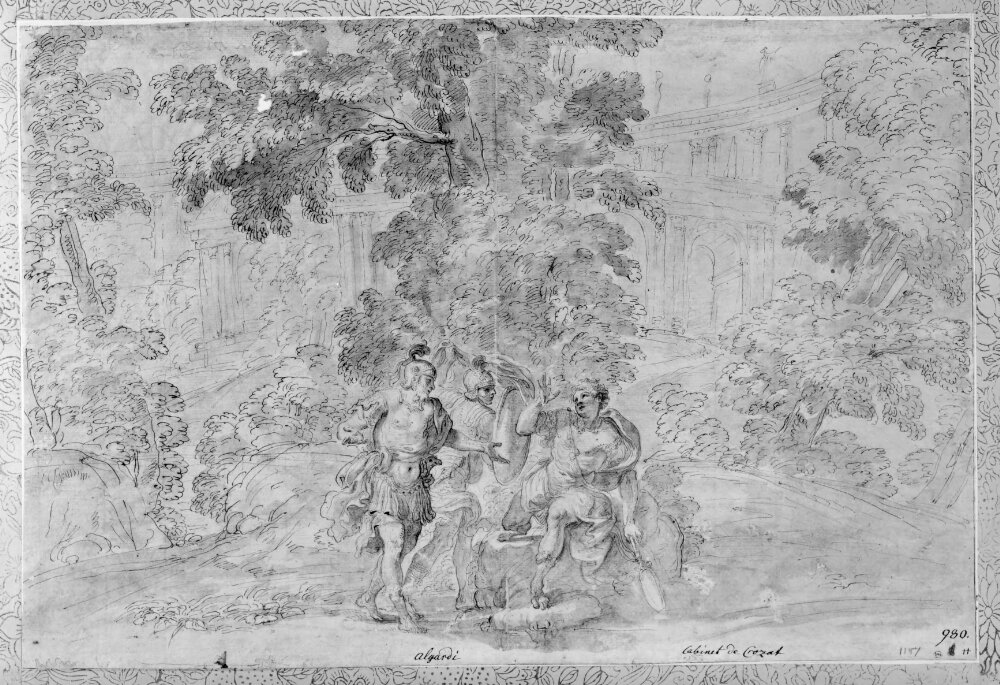 Landscape with Rinaldo implored by two soldiers by Domenico Maria Canuti