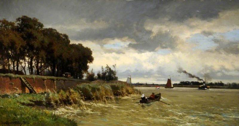 River Scene with a Steam Boat by Edmond de Schampheleer