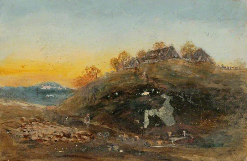 Landscape with Cottage at Sunset by Edmund Evans