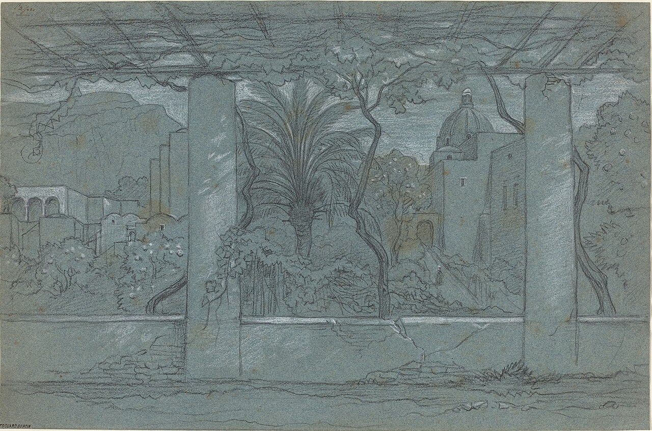 A Terrace and Garden on Capri [recto] by Édouard Bertin