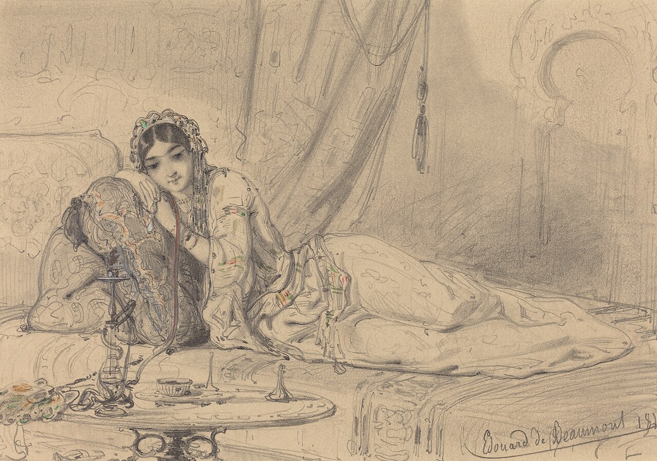 A Middle Eastern Woman Reclining in an Exotic Setting by Édouard de Beaumont