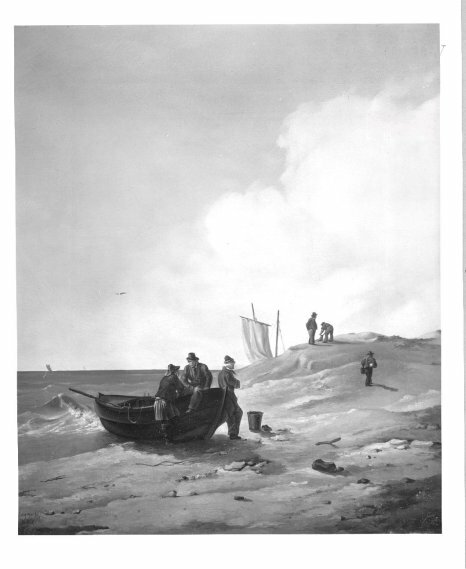 Beach with fisherboat + men by Eduard Magnus