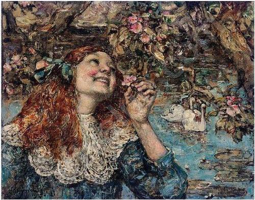 A Young Girl With Swans by Edward Atkinson Hornel