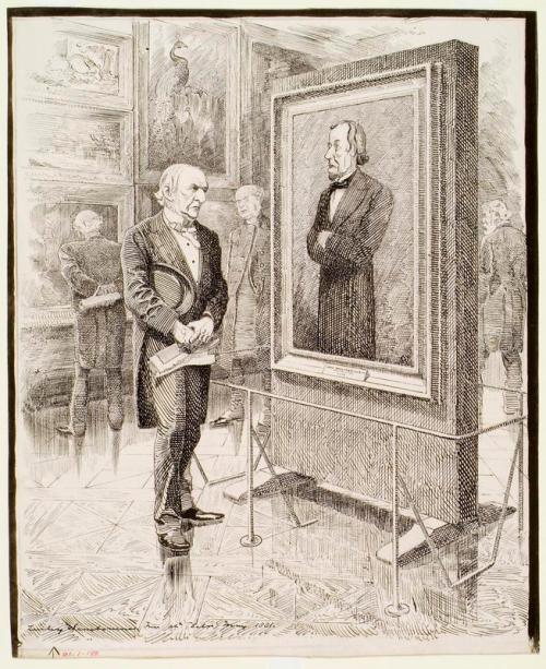 W.E. Gladstone Looking at a Portrait of Disraeli, Lord Beaconsfield, by Sir J.E. Millais - Edward Linley Sambourne by Edward Linley Sambourne