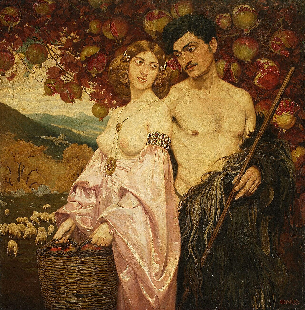 Self-portrait with Sicilian woman (Pomegranates) by Edward Okuń