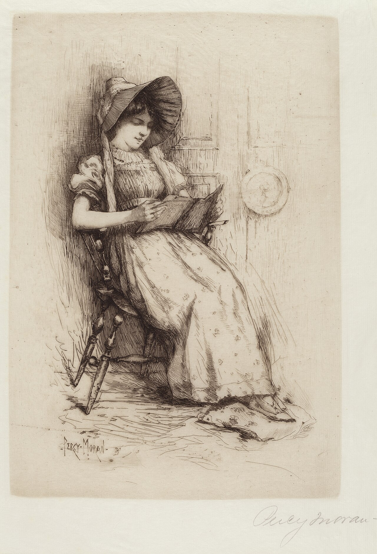 Untitled (Young Girl With Hat, In Chair, Reading) by Edward Percy Moran