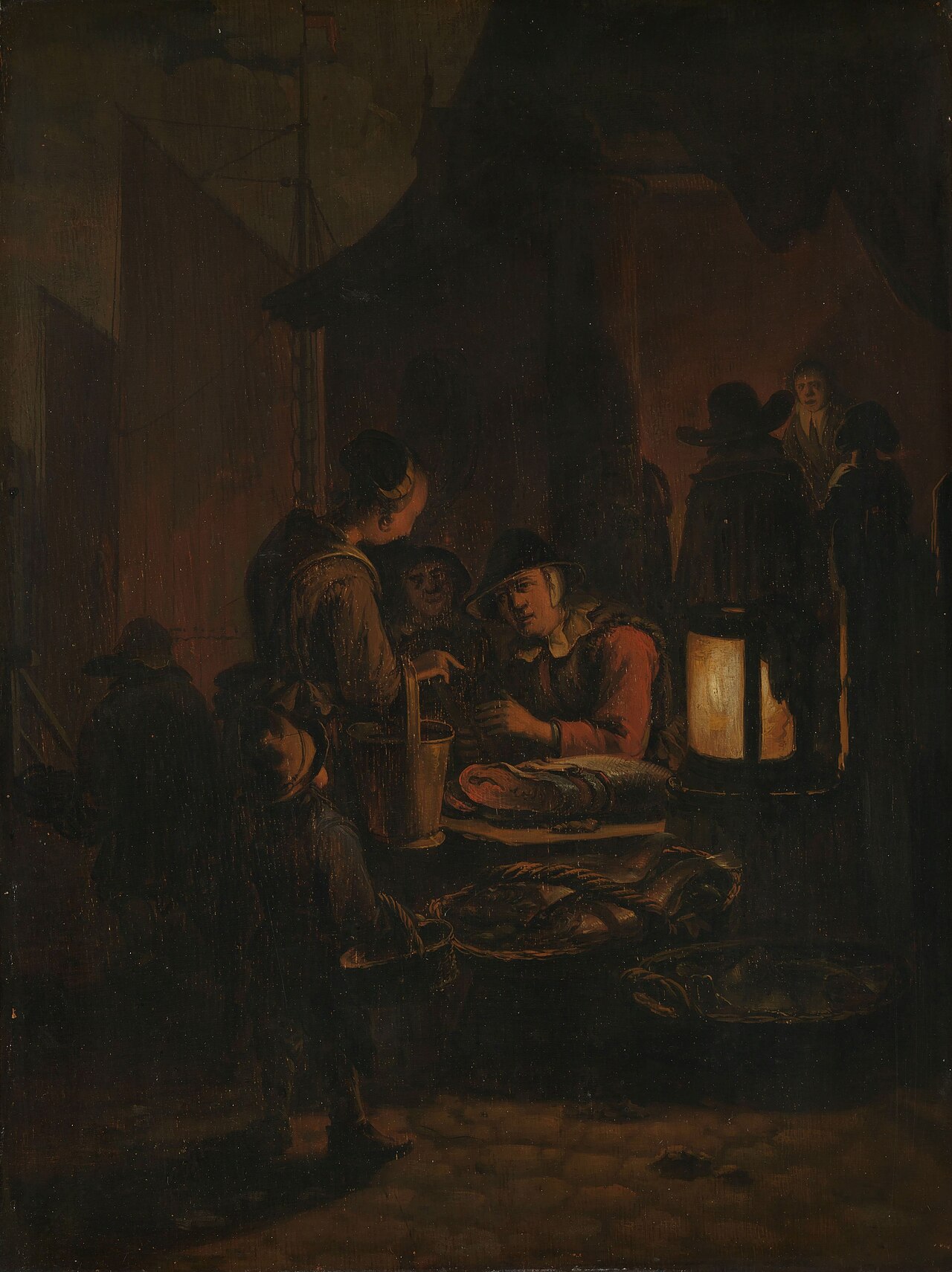 Fish market at night by Egbert van der Poel