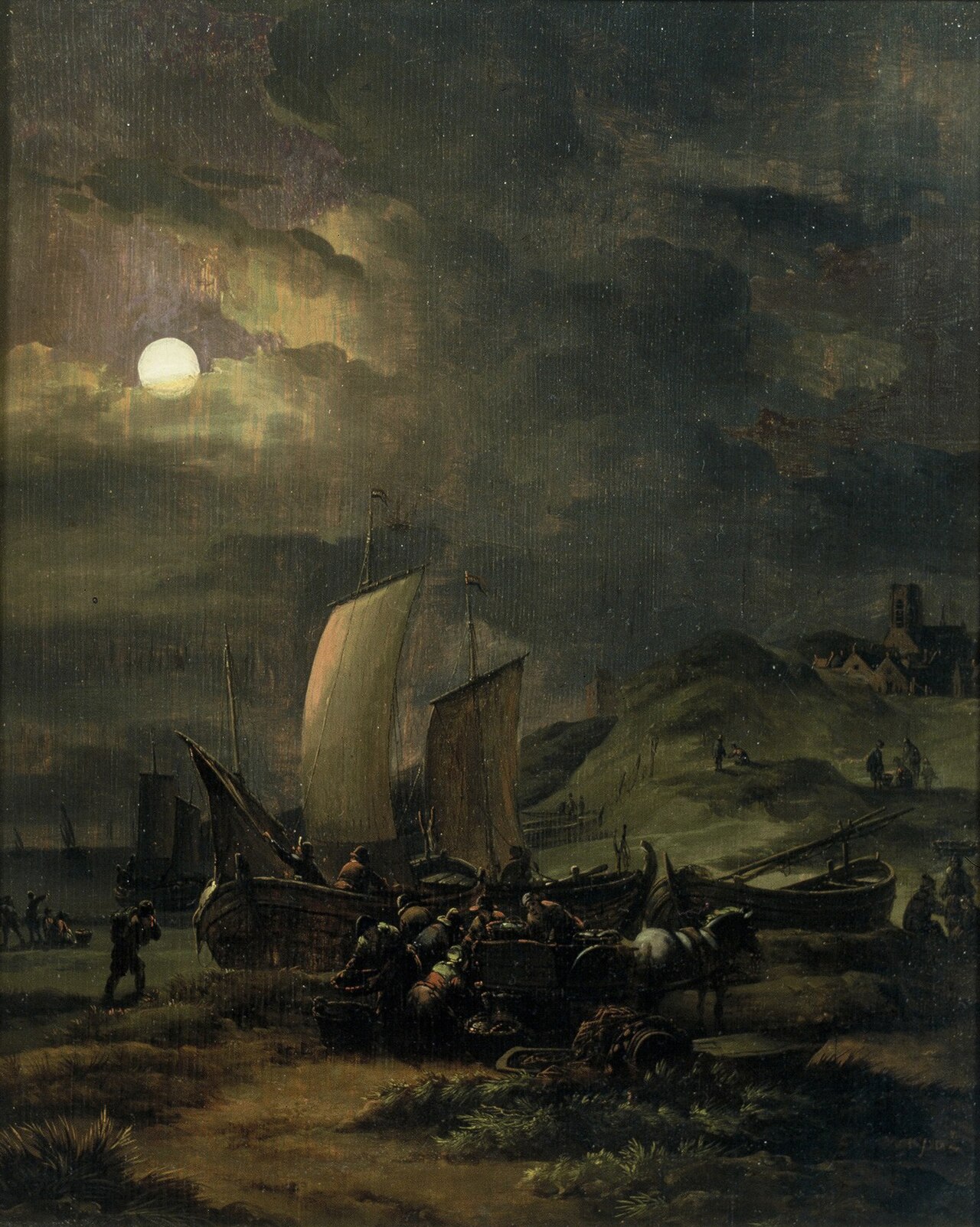 Fishing Boats on the Beach at Night by Egbert van der Poel