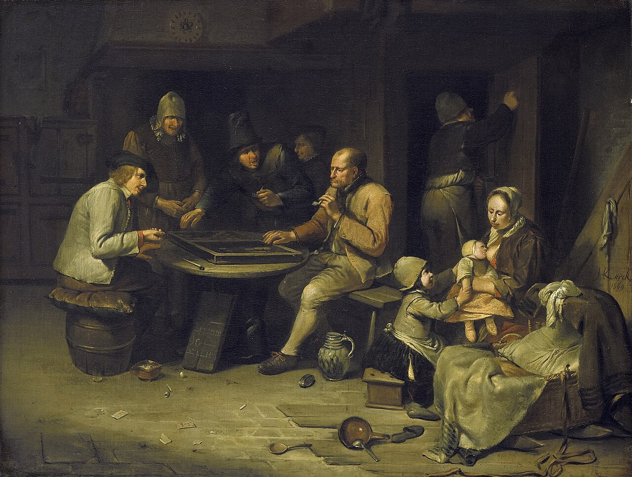 An inn with backgammon players by Egbert van Heemskerck