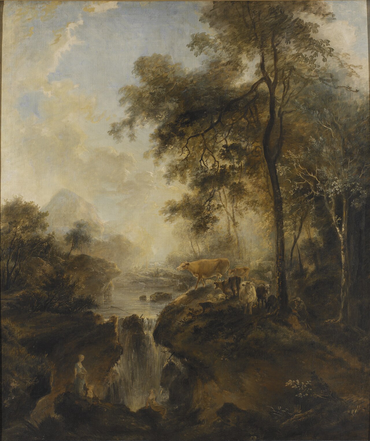 Landscape with a Waterfall and Cattle by Elias Martin