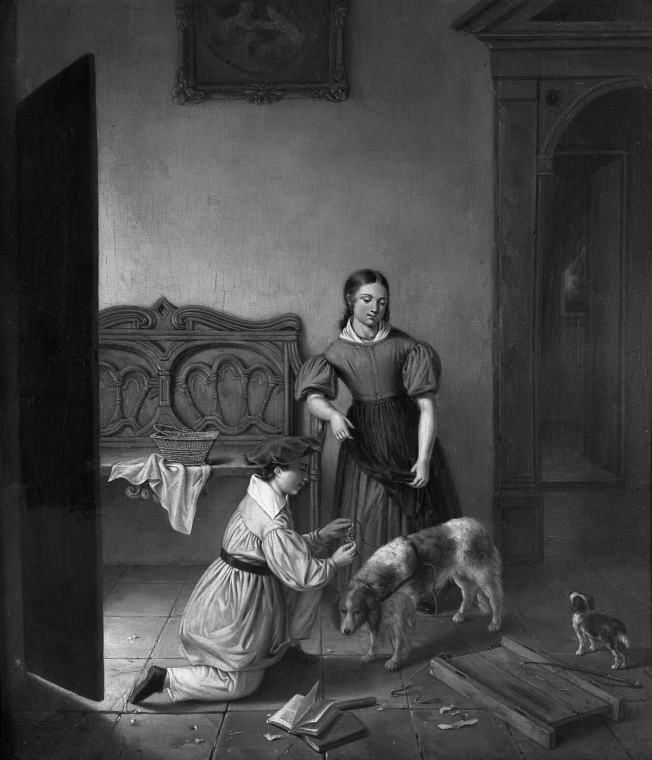 A room with children and a dog by Elisabeth Alida Haanen