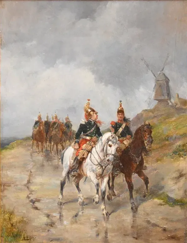 Soldiers and windmill by Emile Benassit
