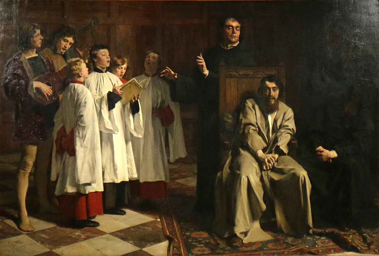 The painter Hugo van der Goes in the Rouge-Cloître Abbey by Emile Wauters