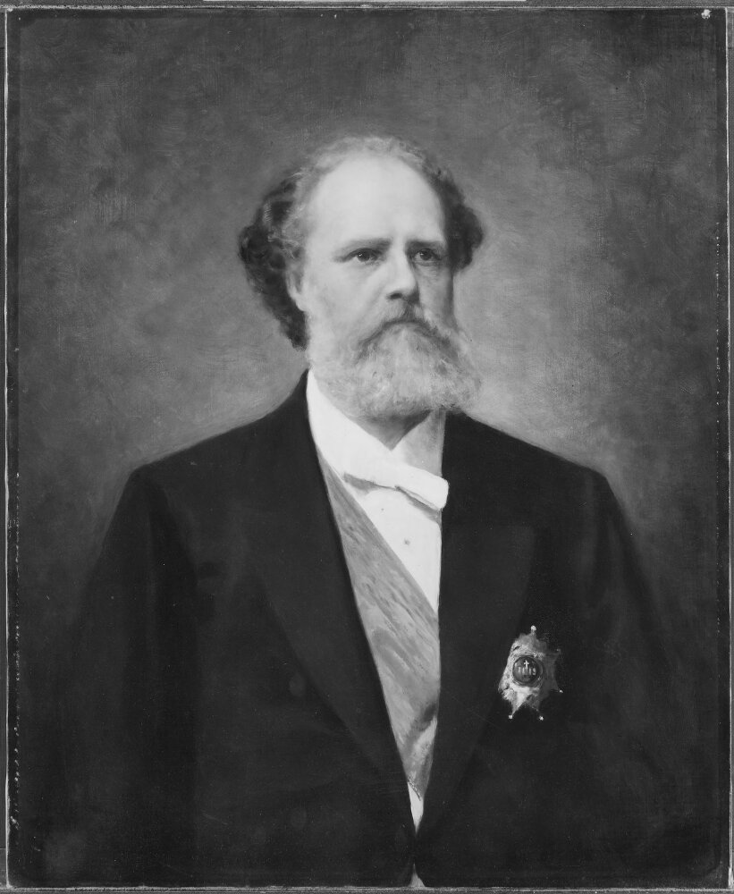 Johan Gustaf Nils Samuel Åkerhielm, 1833-1900, friherre, statsminister, gift med grevinnan Ebba Aurora Ulrika Gyldenstolpe by Emma Ekwall