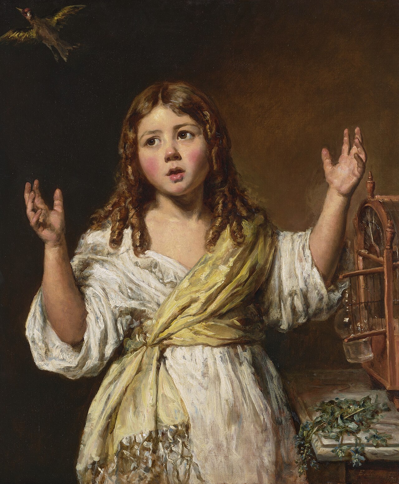 The Escape : A Young Girl with a Bird Cage by Emma Soyer