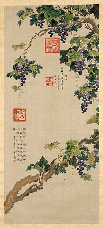 Vines with fruit. by Empress Dowager Cixi