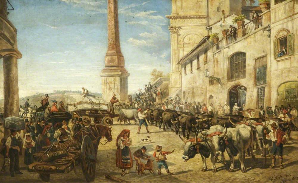 Oxen Drawing a Block of Marble to the Studio of John Warrington Wood in Rome by Enrico Coleman