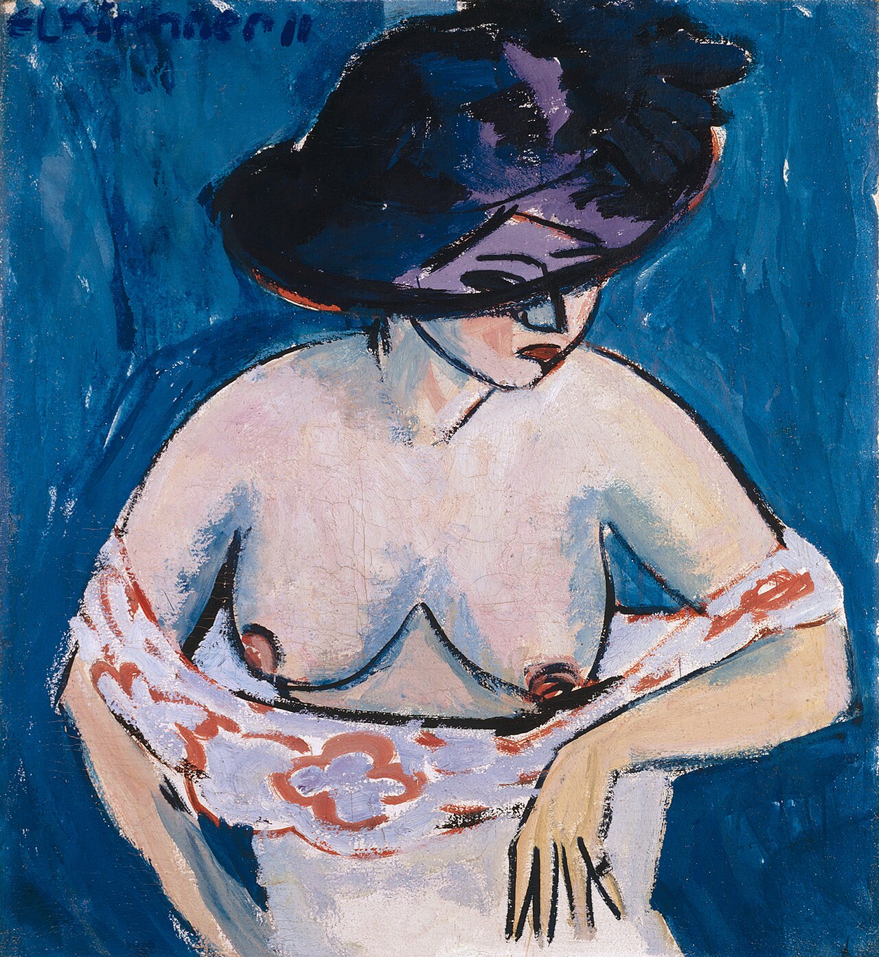 Half-Length Nude with Hat by Ernst Ludwig Kirchner