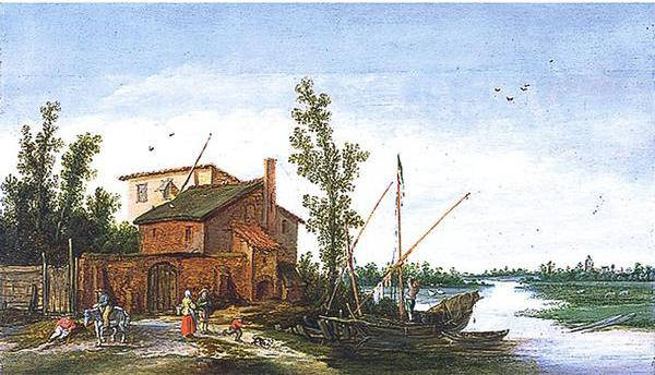 A Boat Moored before a Walled Farm by Esaias van de Velde