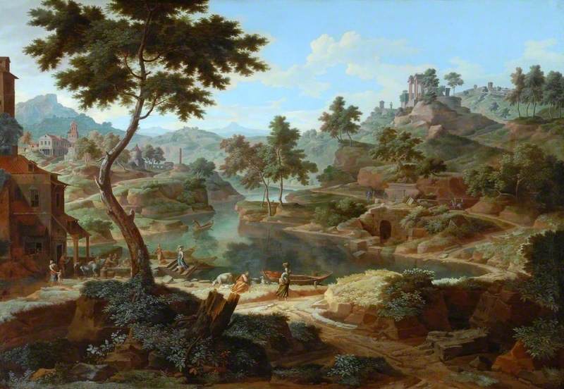 Classical Landscape with Figures and Ruins by Étienne Allegrain