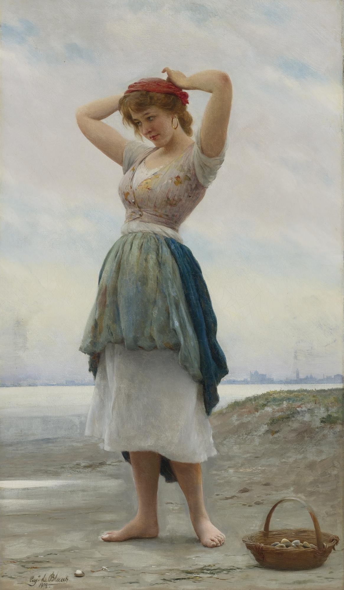 On the beach by Eugene de Blaas