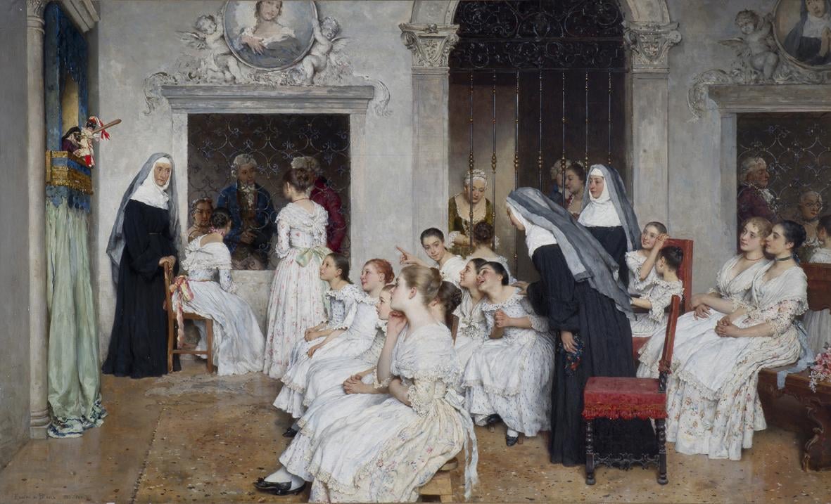 The puppet theatre in the convent (french version) by Eugene de Blaas