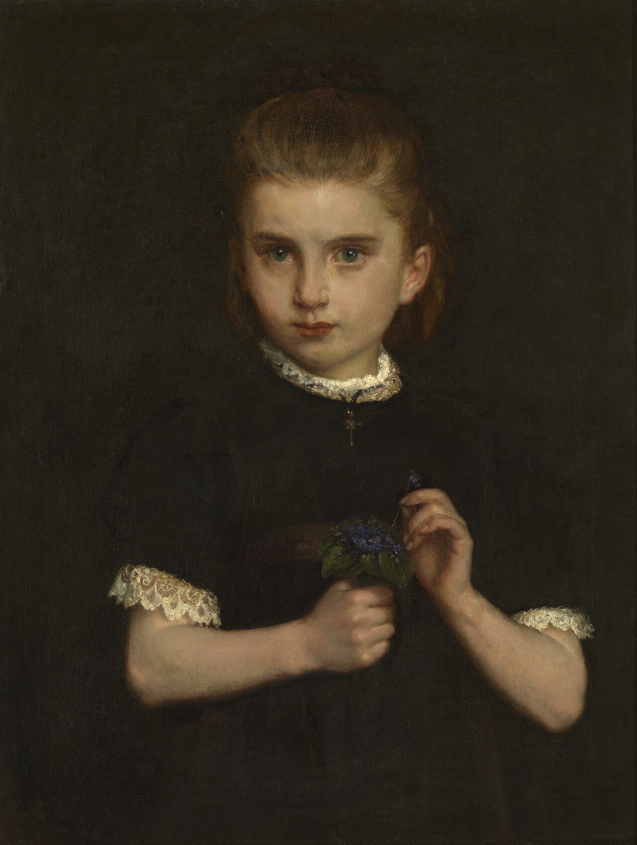 Girl holding a bouquet of violets by Eugène Siberdt