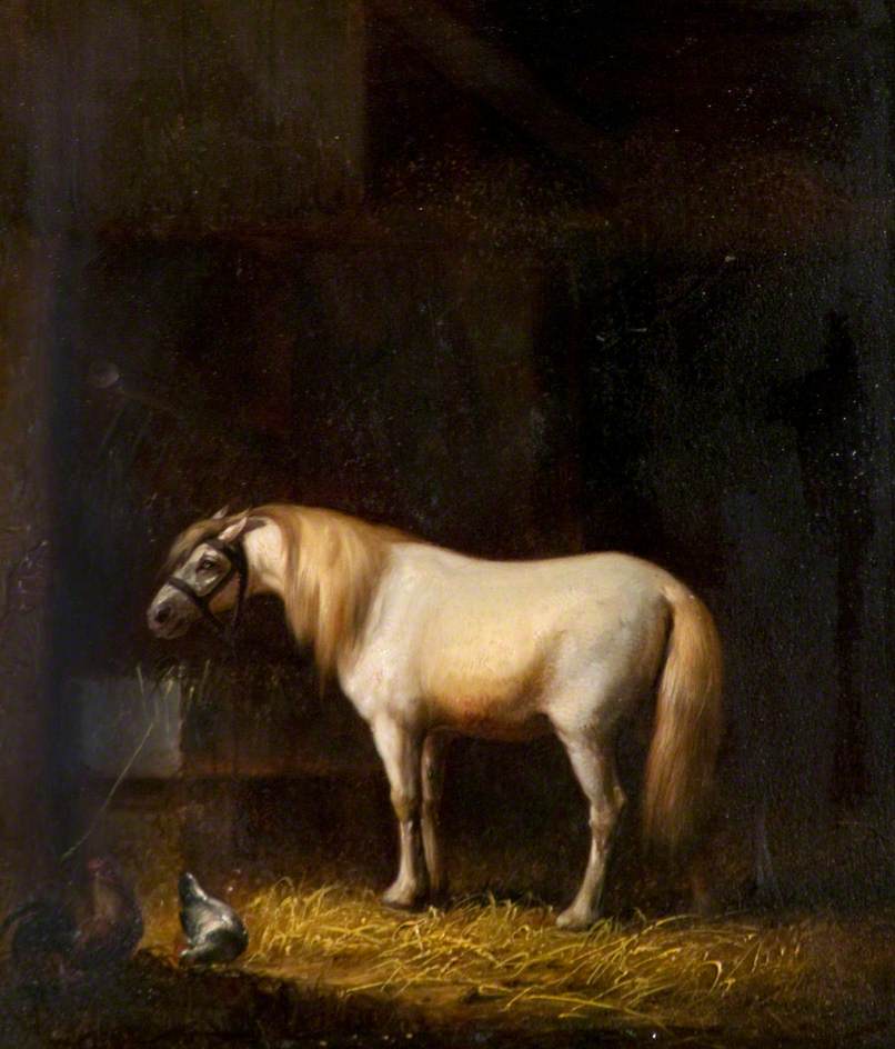 A Horse Feeding in a Stable by Eugène Verboeckhoven