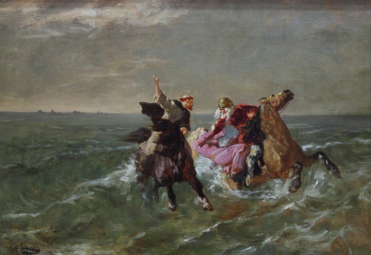 The Flight of St Winwaloe and King Gradlon by Évariste-Vital Luminais