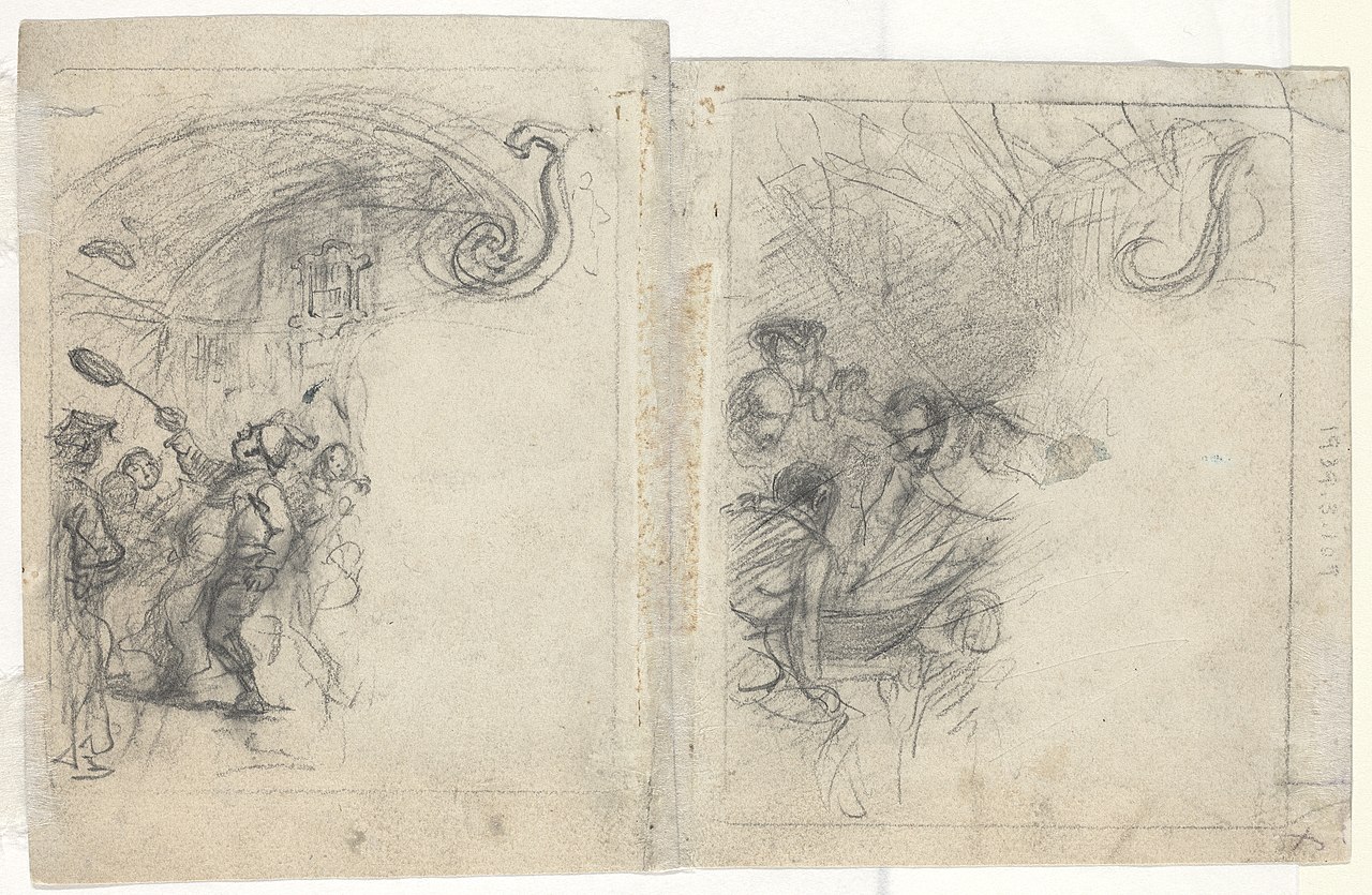 Chef Tossing Pancakes and Group of Four Men [verso] by F. O. C. Darley