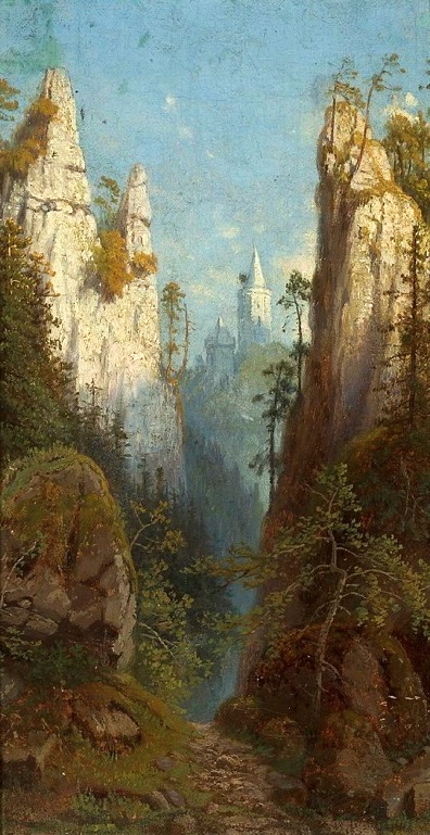 View of Ojców Castle (Ojców upon Prądnik). by Feliks Brzozowski