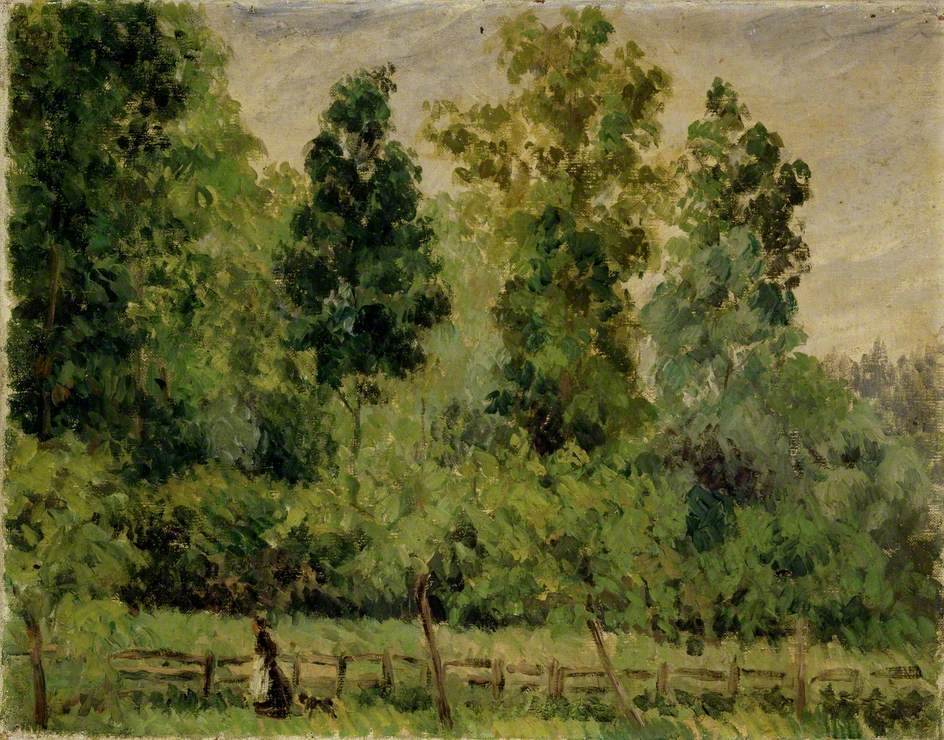 Wooded Landscape: A Woman walking with a Dog by Félix Pissarro