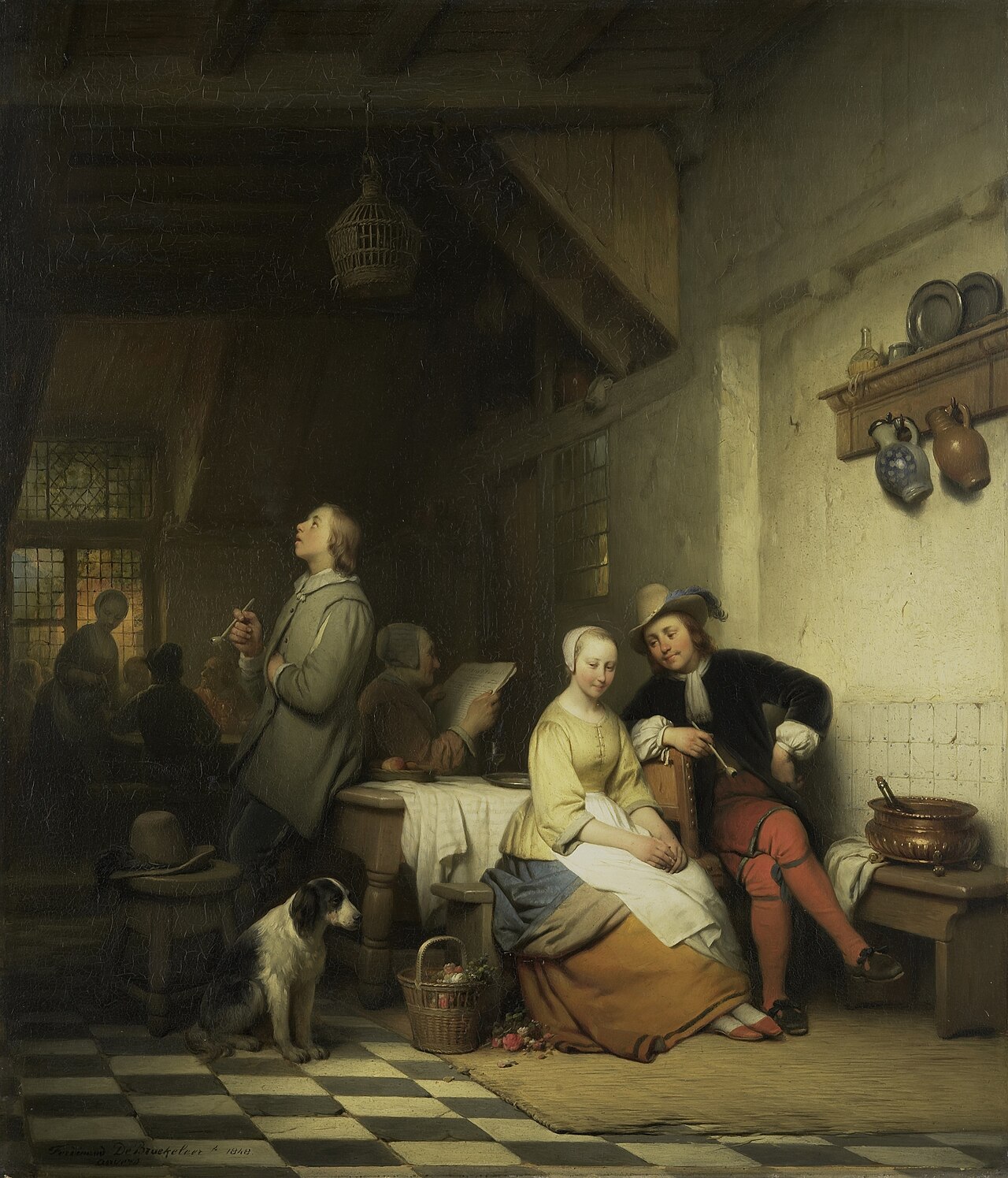 Interior of an Inn, with Figures in Seventeenth-Century Costume by Ferdinand de Braekeleer the Elder