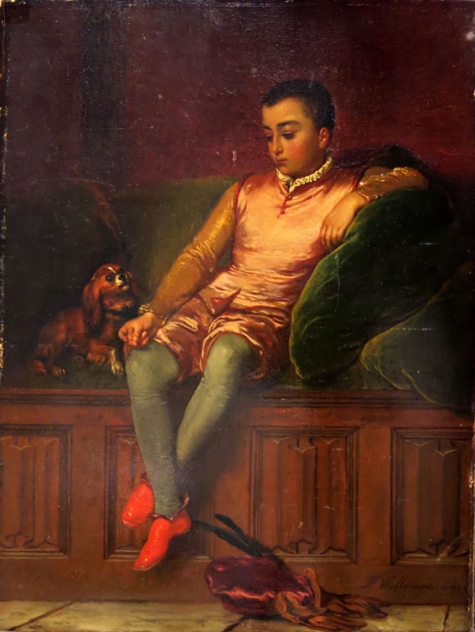 A Seated Page with a Dog by Florent Willems