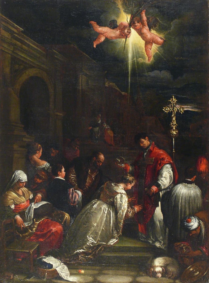 St Valentine baptizing St Lucilla by Francesco Bassano the Younger