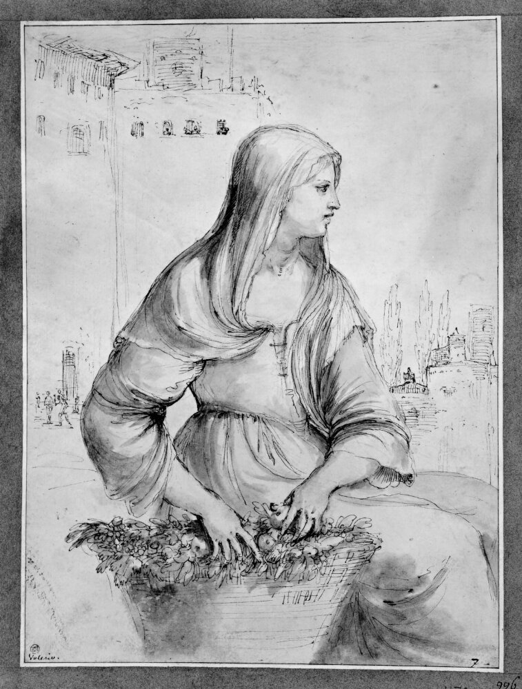 Seated woman with a fruit basket by Francesco Brizio