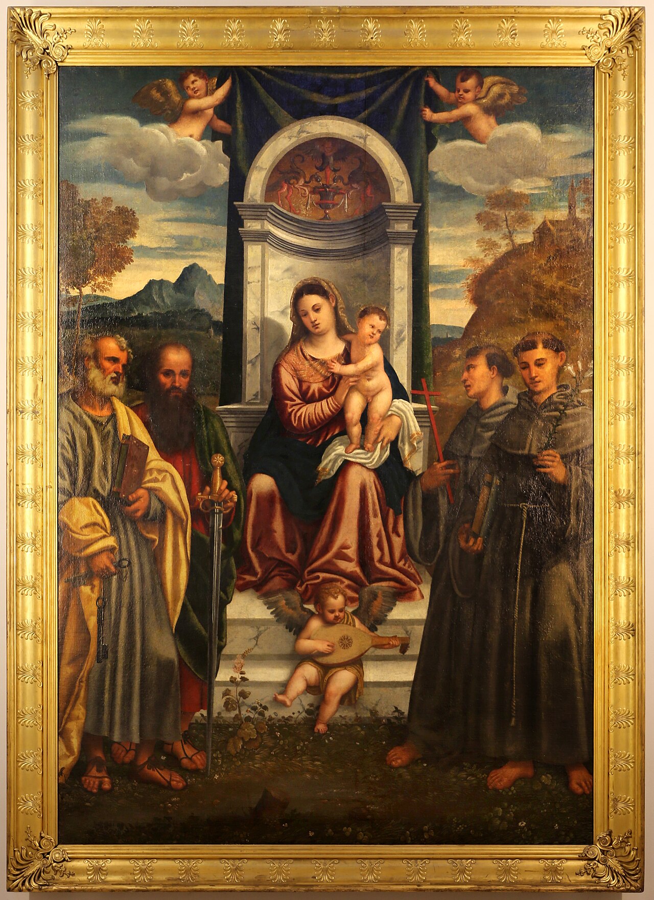 Virgin and Child enthroned with SS. Peter, Paul, Francis and Anthony of Padua by Francesco Vecellio