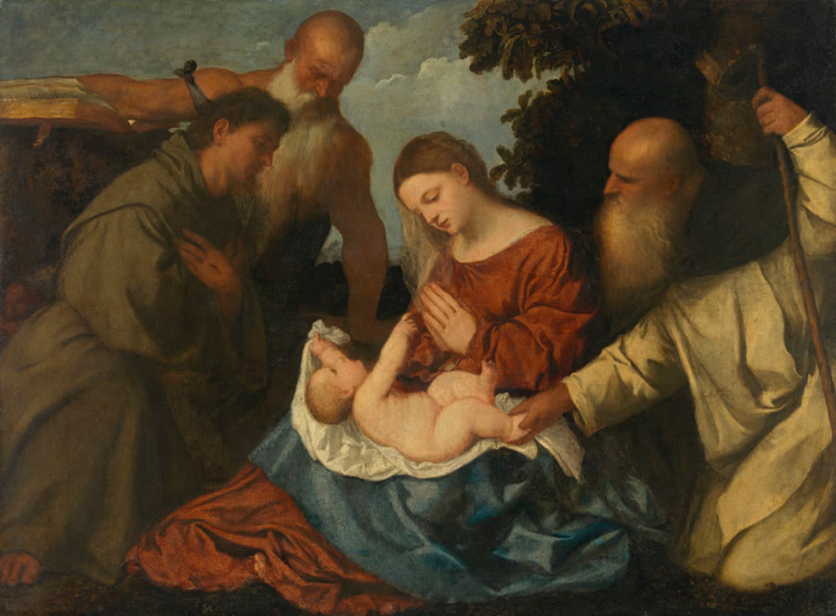 Virgin and Child with Saints Anthony Abbot, Jerome and Francis by Francesco Vecellio
