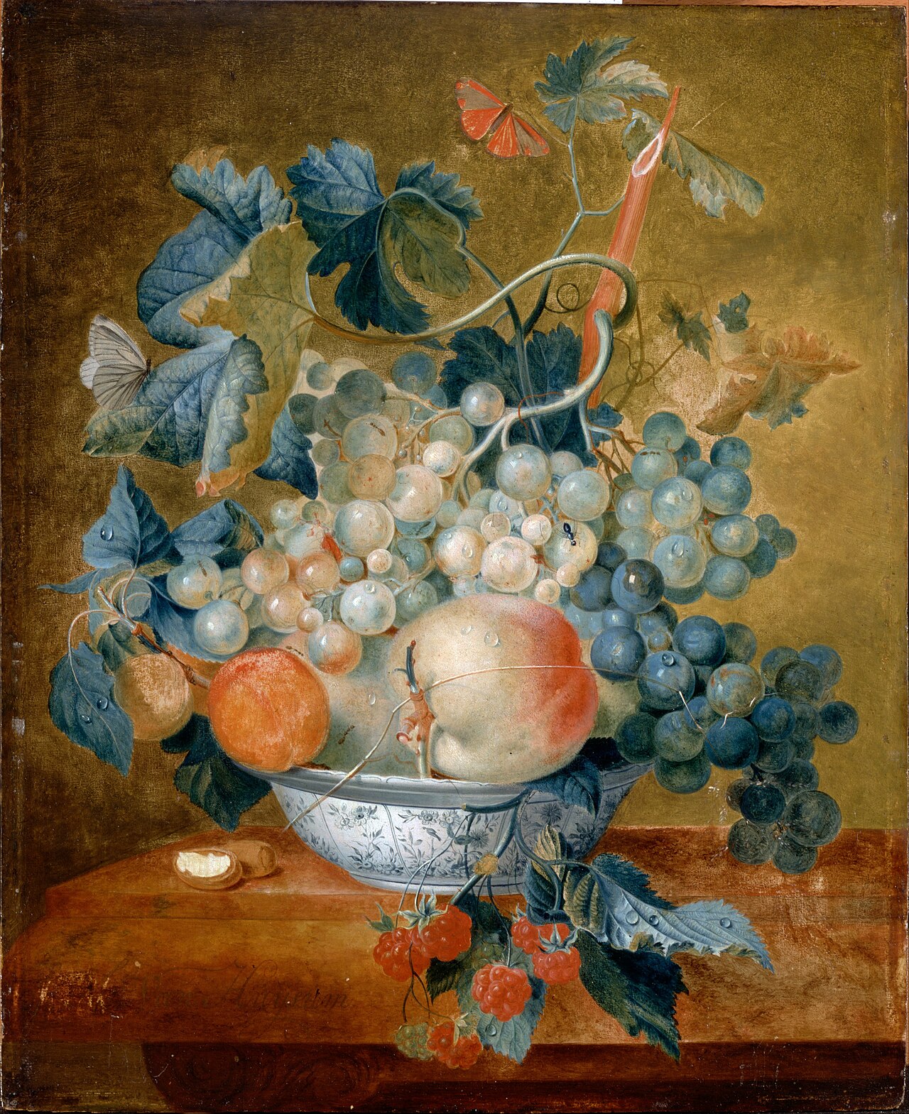 A Delft Bowl with Fruit by Francina Margaretha van Huysum