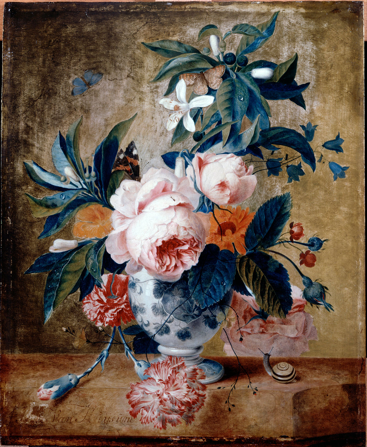 A Delft Vase with Flowers by Francina Margaretha van Huysum