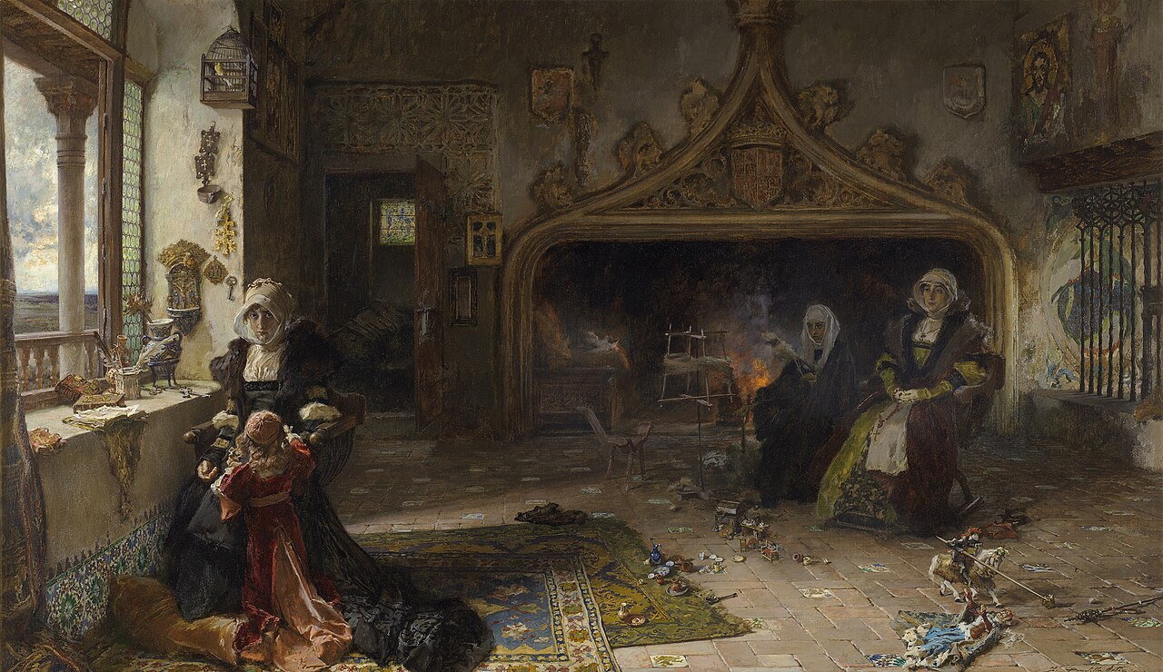 La reina doña Juana la Loca, recluida en Tordesillas con su hija, la infanta doña Catalina by Francisco Pradilla y Ortiz